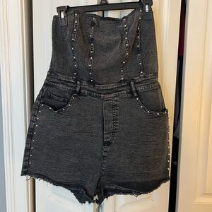Black Jean studded romper